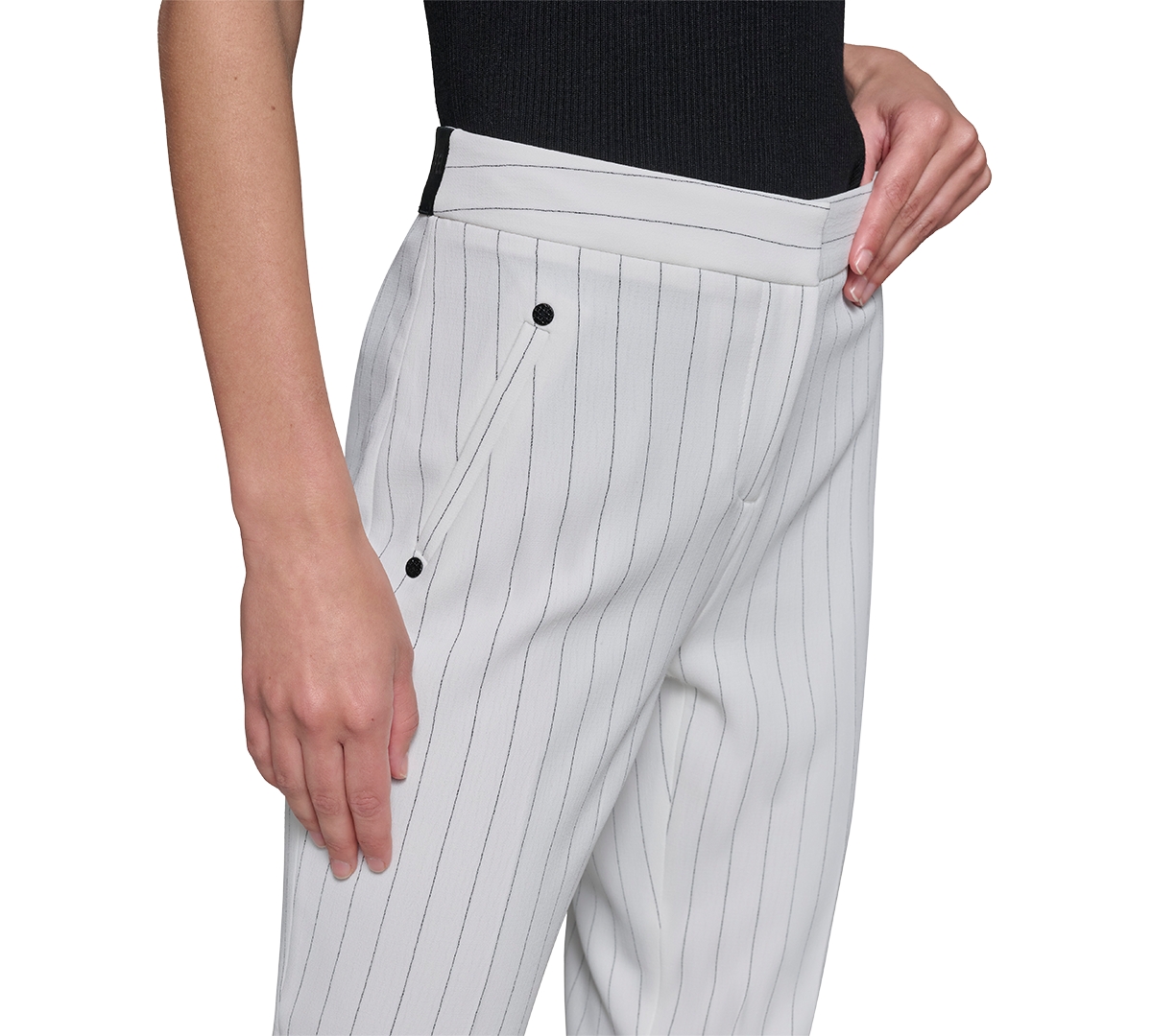 Karl Lagerfeld Paris Women's Slim Pinstripe Pants - White  Black