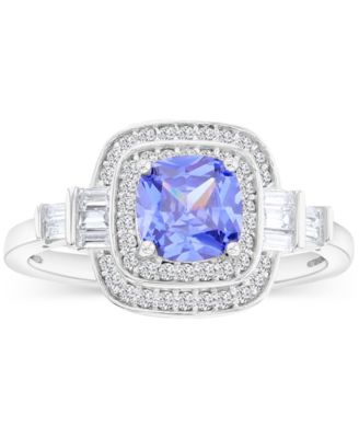 Macy's - Blue & White Double Halo Mixed Cut Statement Ring in Sterling Silver