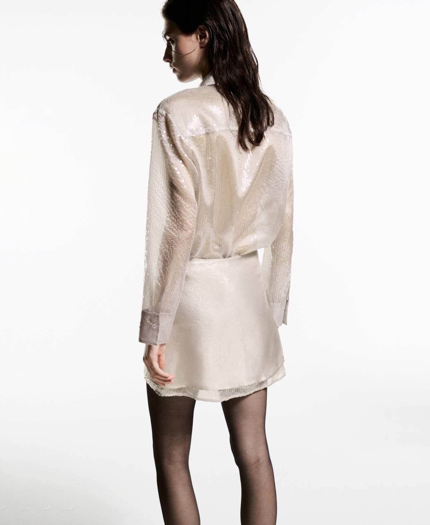 Женская рубашка Mango Semi-Transparent Sequined, цвет: Коричневый — фото 9