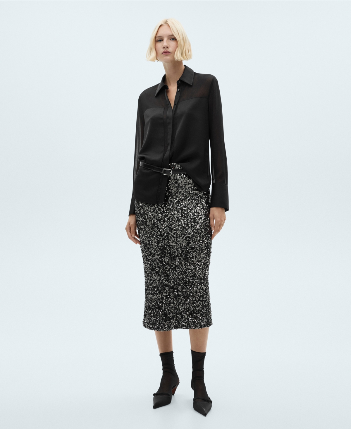 Mango Women's Concealed Buttons Detail Chiffon Shirt In Black