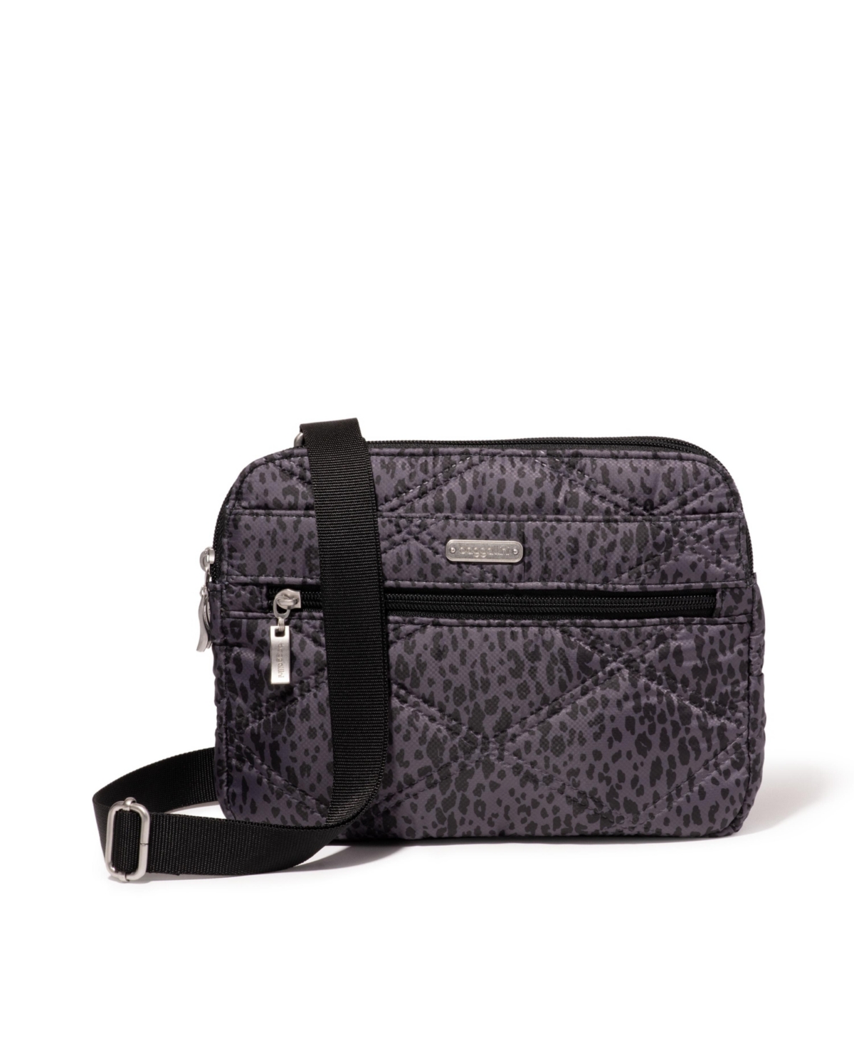 Baggalini Quilted Double Zip Anytime Crossbody Bag - Charcoal Snakeskin Quilt