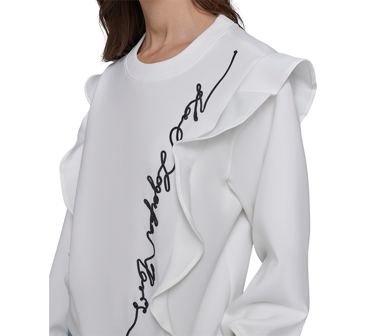 Shop Karl Lagerfeld Women's Ruffle Logo Crewneck Sweatshirt In Soft White