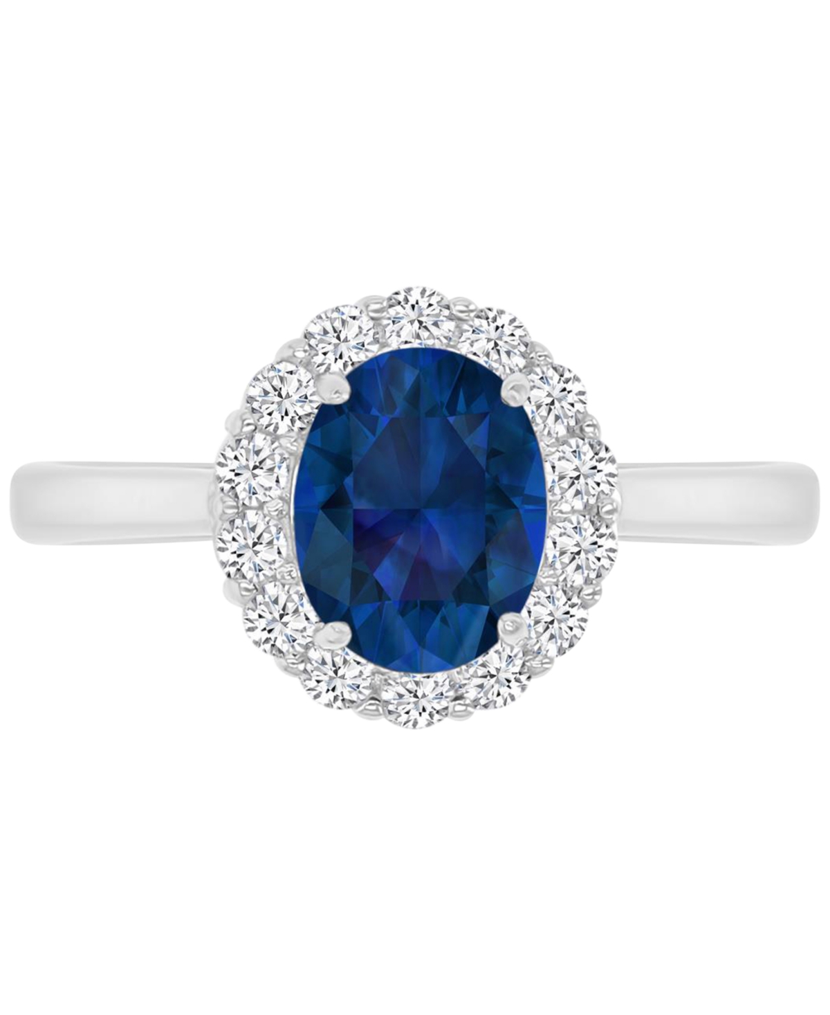 Macy's Red & White Cubic Zirconia Oval Halo Ring In Sterling Silver In Blue