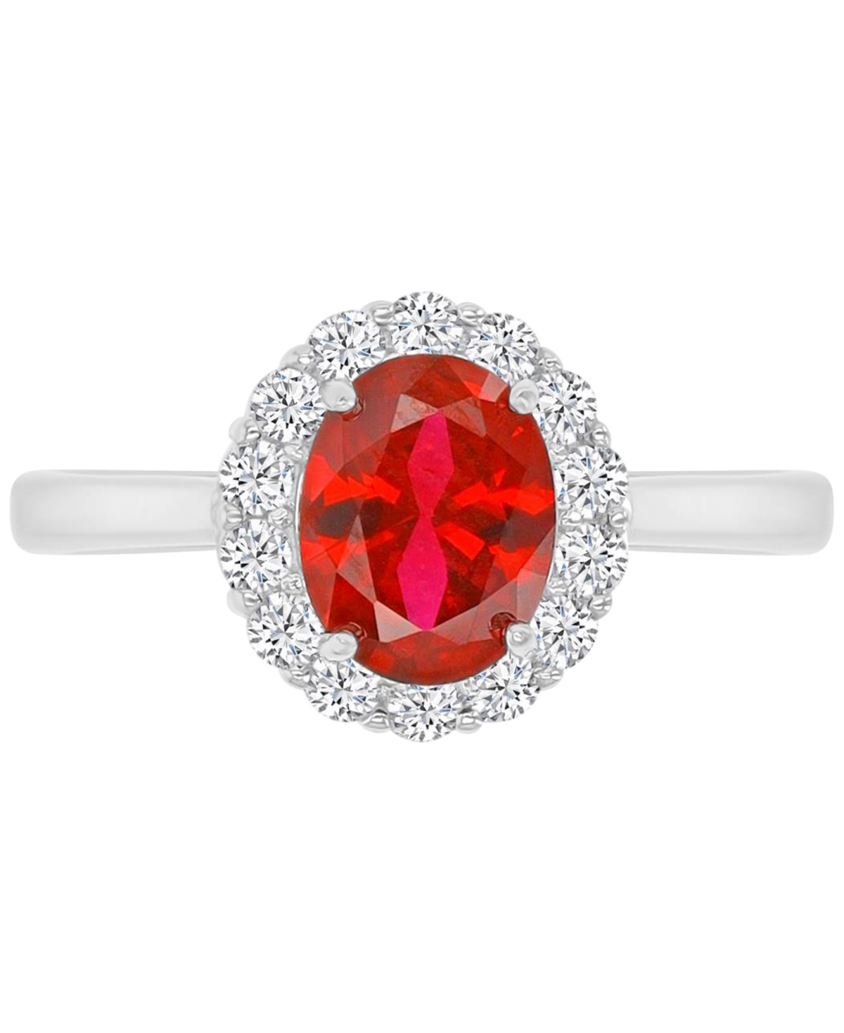 Macy's Red & White Cubic Zirconia Oval Halo Ring In Sterling Silver In Red