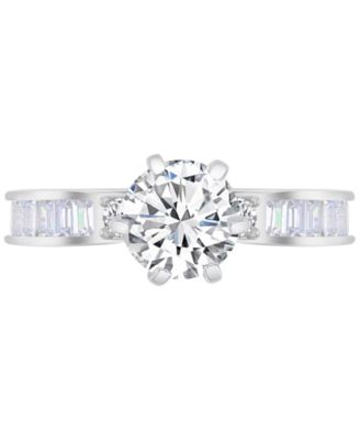 Cubic Zirconia Round & Baguette Bridal Set in Sterling Silver