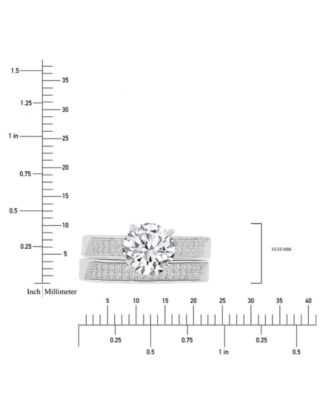 Cubic Zirconia Solitaire & Pav&eacute; Milgrain Bead Bridal Set in Sterling Silver