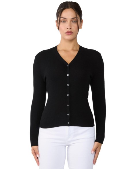 Женские JENNIE LIU Women's 100% Cashmere V-Neck Cardigan Sweater | Ribbed Tissue Weight Cashmere Sweaters