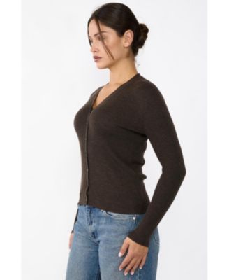 Women's 100% Cashmere V-Neck Cardigan Sweater | Ribbed Tissue Weight Cashmere Sweaters