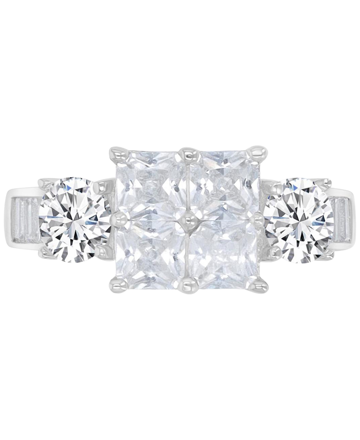 MACY'S CUBIC ZIRCONIA MIXED CUT QUAD CLUSTER BRIDAL SET IN STERLING SILVER 