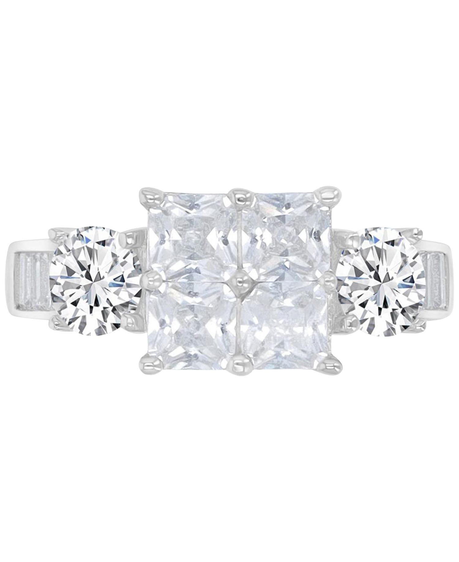Cubic Zirconia Mixed Cut Quad Cluster Bridal Set in Sterling Silver