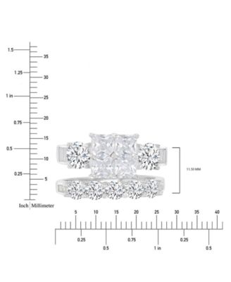 Cubic Zirconia Mixed Cut Quad Cluster Bridal Set in Sterling Silver