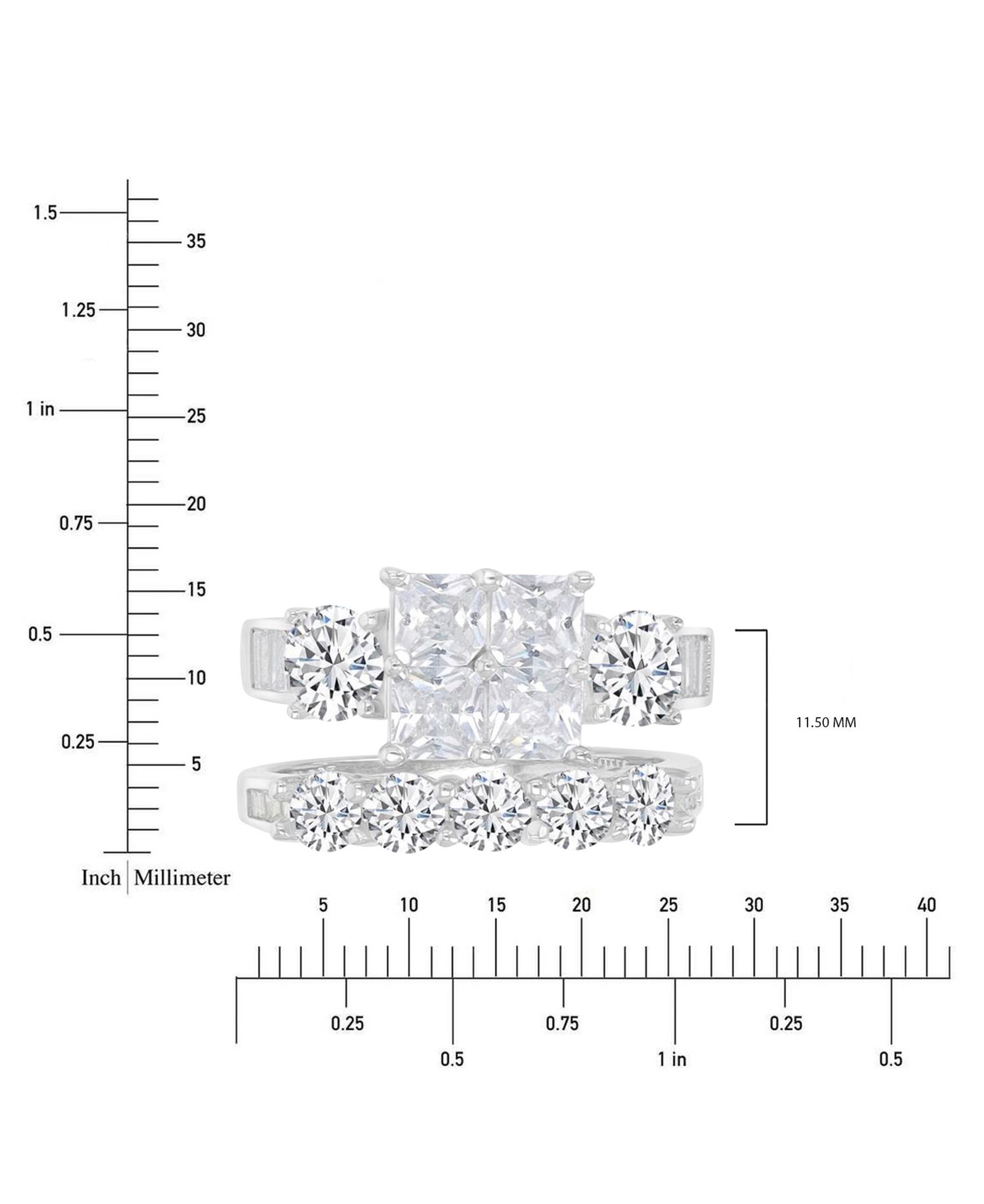 Cubic Zirconia Mixed Cut Quad Cluster Bridal Set in Sterling Silver
