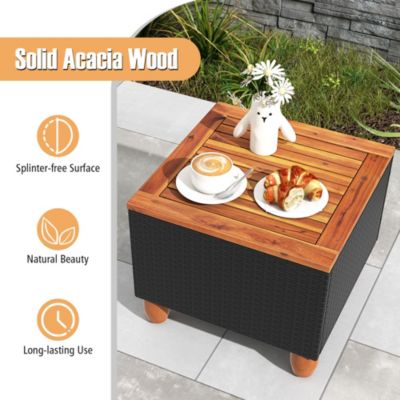 3PCS Patio Rattan Furniture Set Cushioned Sofa Storage Table with Wood Top