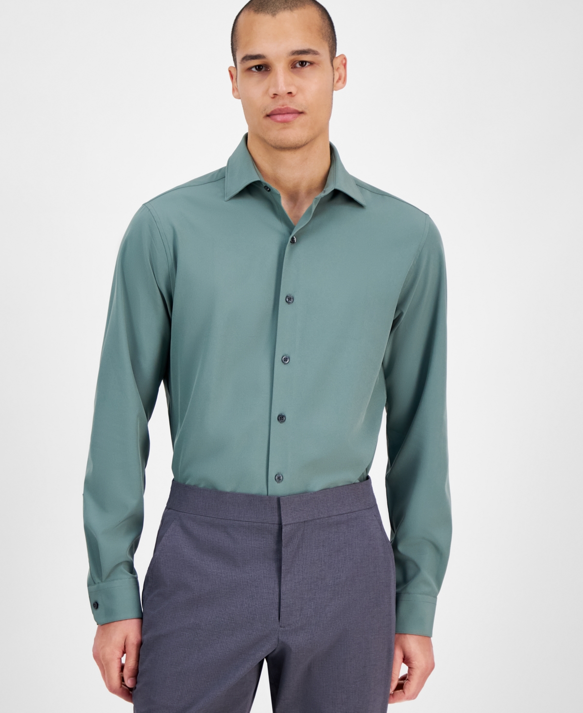 Men's Slim Fit 4-Way Stretch Dress Shirt, Created for Macy's - Deep Black