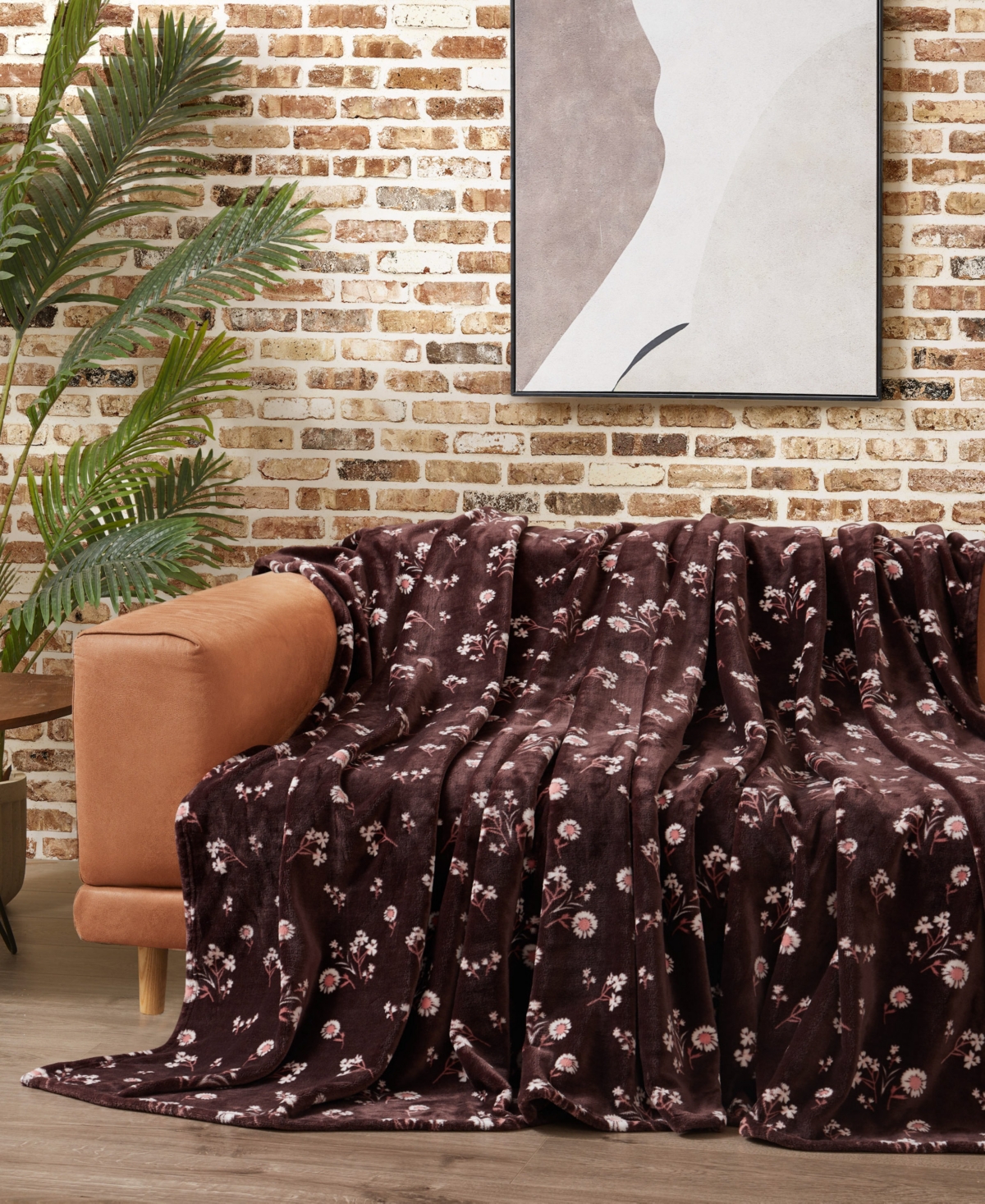 Lucky Brand Daisy Floral Cozy Plush Blanket, Full/queen In Brown