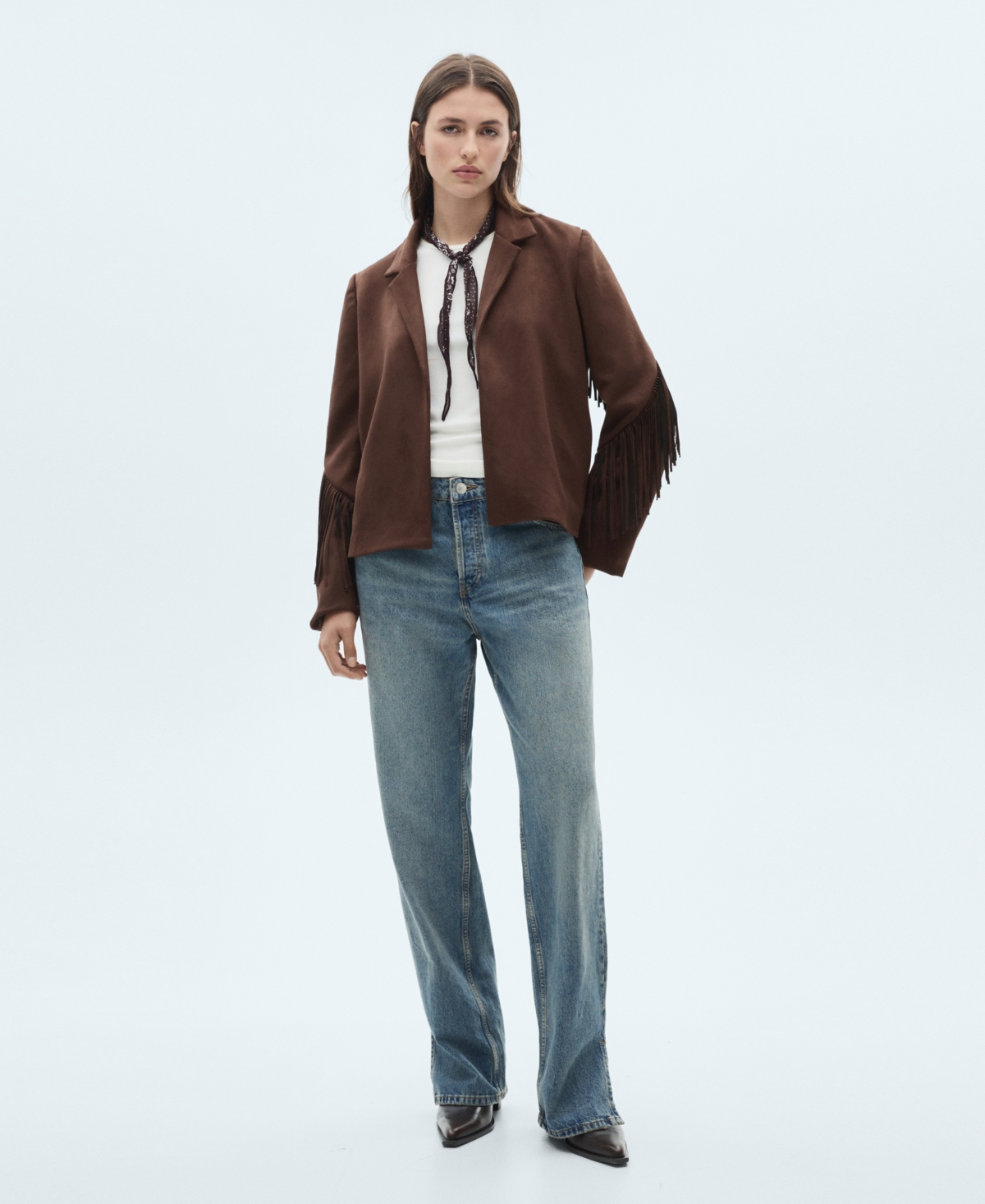 Mango Women's Leather-Effect Fringed Jacket