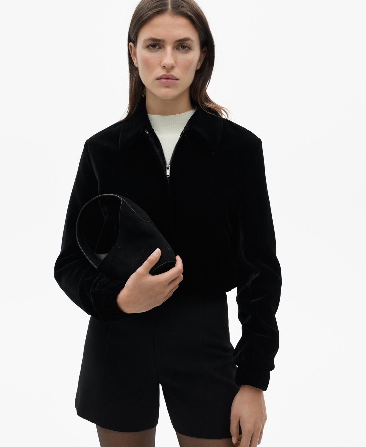 Shop Mango Women's Velvet Bomber Jacket In Black