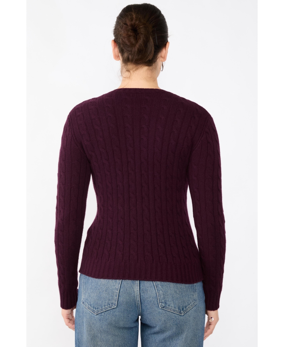 Jennie Liu Women's 100% Cashmere Crewneck Sweater | Chuncky Cable-knit Sweaters