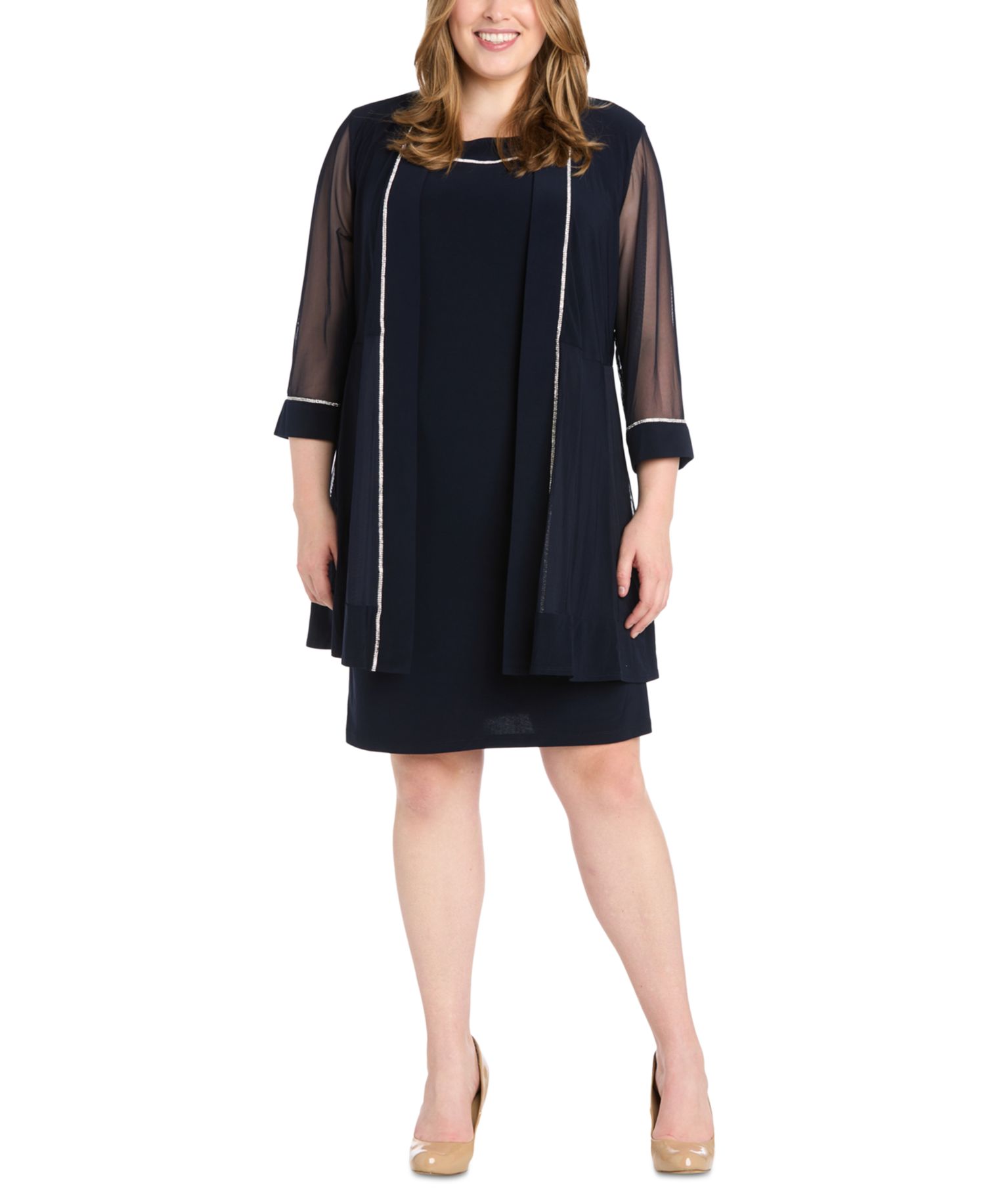 Plus Size Rhinestone-Trim Jacket & Sheath Dress