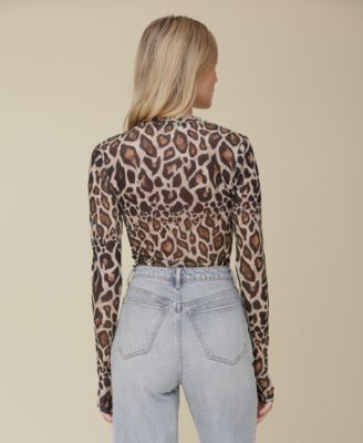 Женский сетчатый топ с длинными рукавами и леопардовым принтом Avec Les Filles и широкие джинсы с высокой посадкой и манжетами