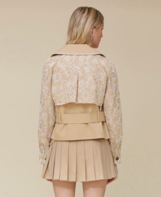 Женский укороченный комбинированный тренч Avec Les Filles и плиссированная мини-юбка Skort с поясом