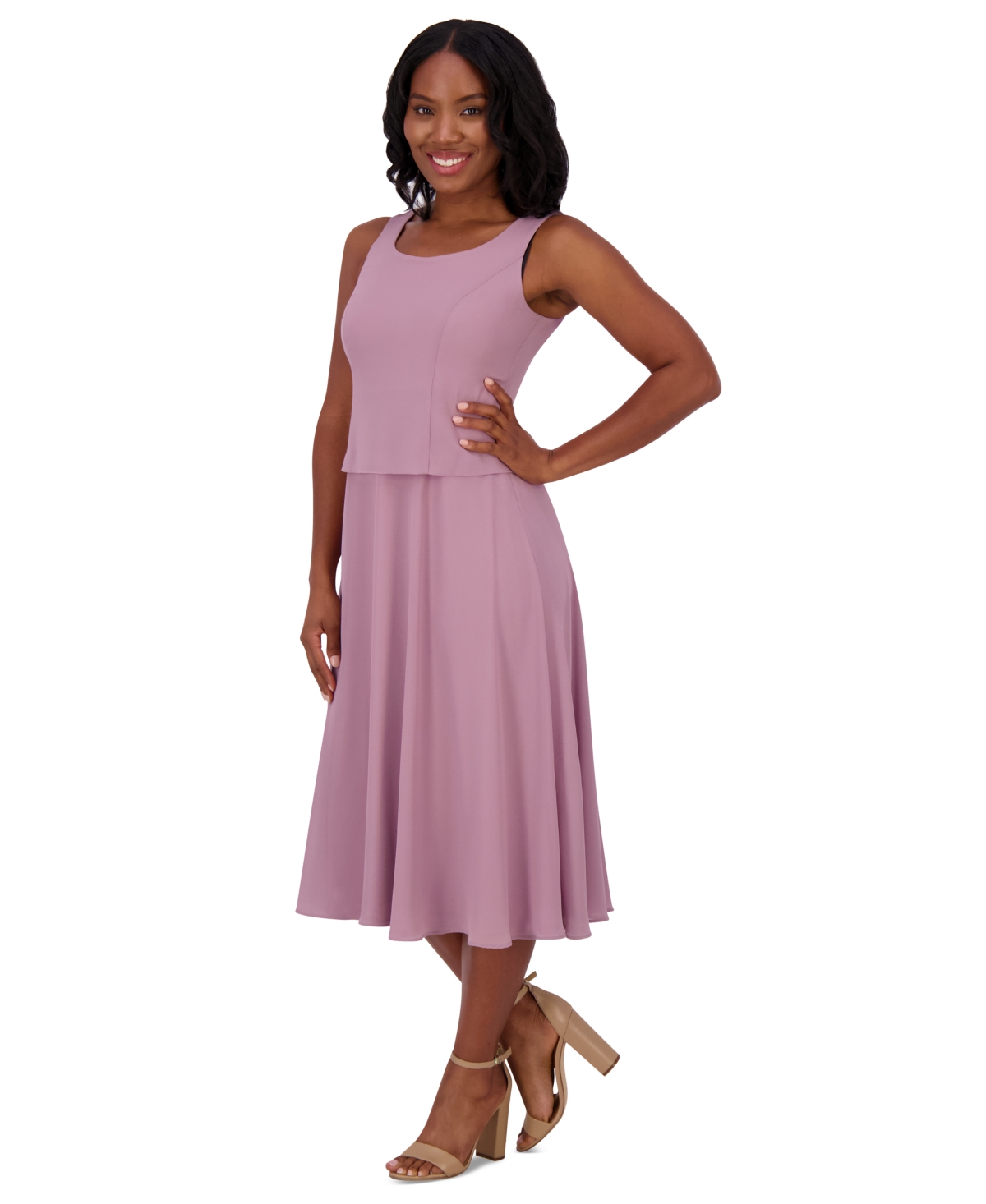 Jessica Howard Petite Lace Jacket & Chiffon Midi Dress Set In Violet