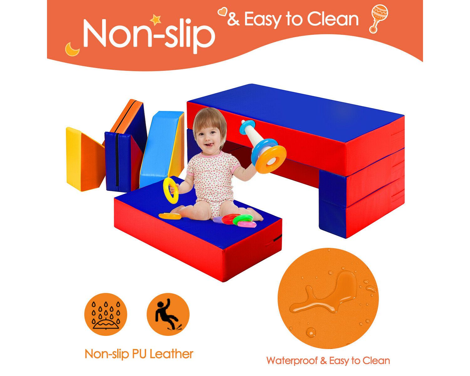 8 Pieces 4-in-1 Crawl Climb Foam Shapes Toddler Kids Playset