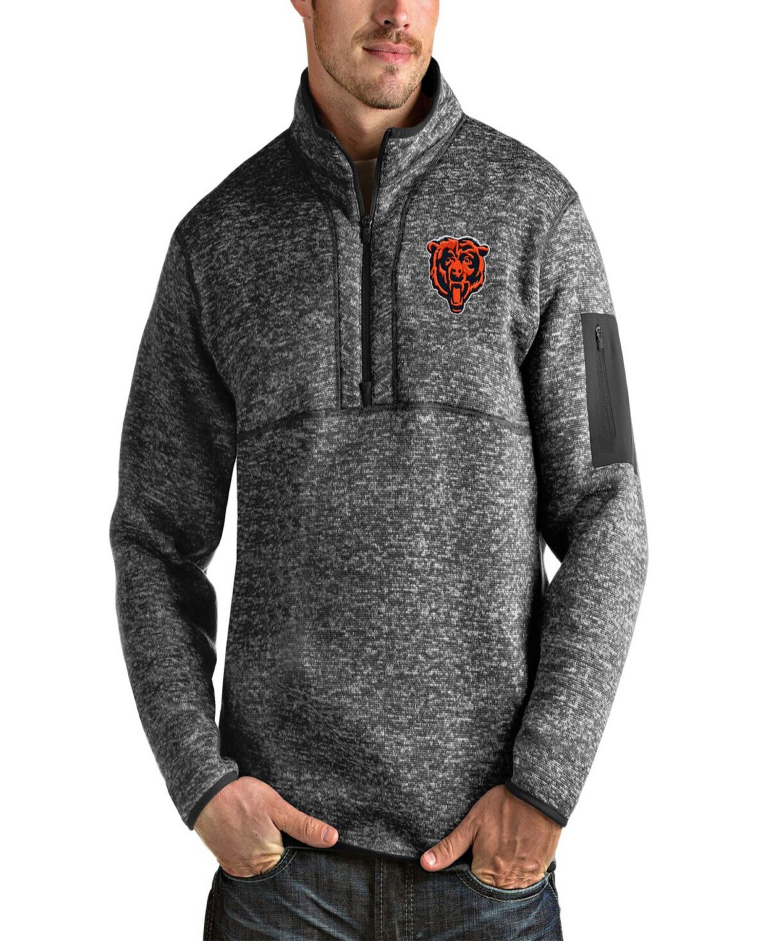 Men's Heathered Charcoal Chicago Bears Bear Head Fortune Quarter-Zip Pullover Jacket