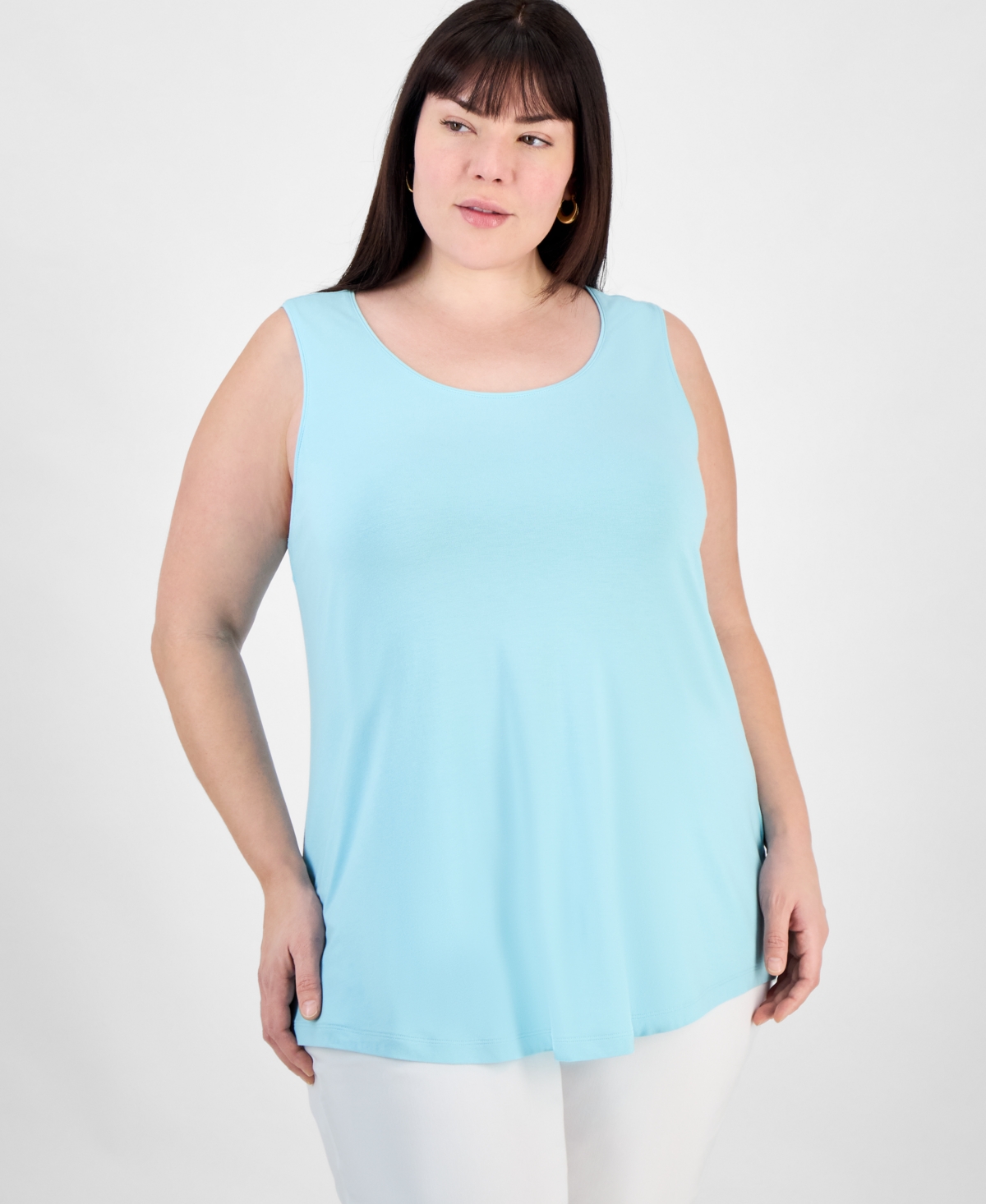 Jm Collection Plus Size Scoop-neck Sleeveless Top, Exclusively At Macy's In Teal Spark