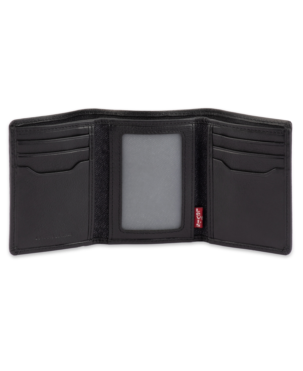 Levi's Men's Rfid Genuine Leather Trifold Wallet With Hidden Zipper Pocket In Black