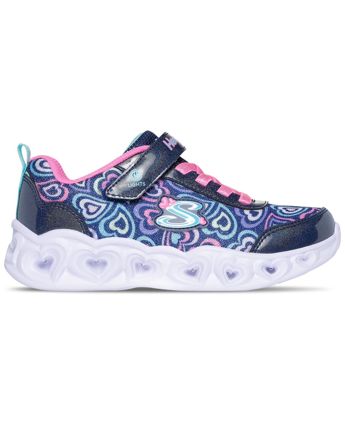 Skechers Little Girls Heart Lights In Navy,multi