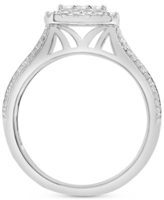 Diamond Halo Cluster Bridal Set (1-1/2 ct. t.w.) in 14K White Gold