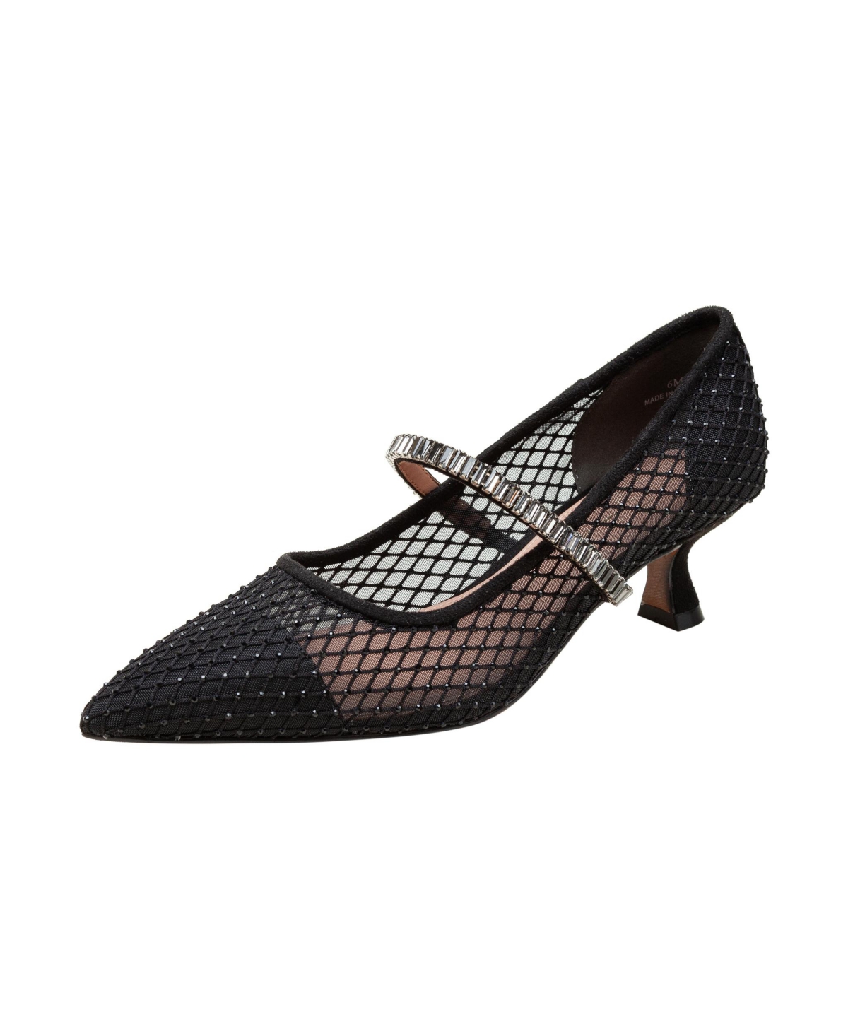 Carmine Crystal Fishnet Mary Jane Pumps - Black mesh/microsuede