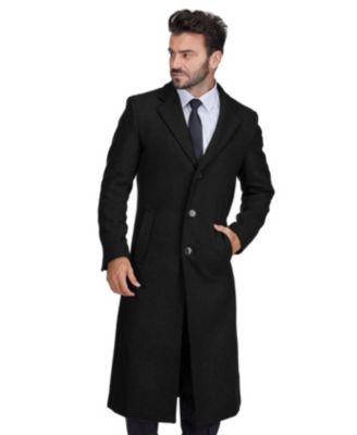 Men's Knee Length Wool Blend Three Button Long Jacket Overcoat Top Coat