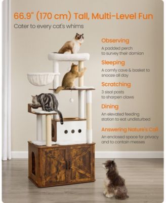 66.9-Inch Cat Tree Cat Tower with Litter Box Enclosure for Play and Privacy