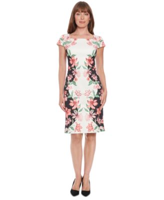 London Times - Petite Floral Square-Neck Sheath Dress