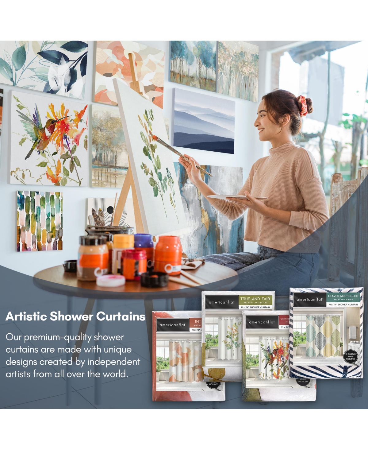 Floral Shower Curtain Where the Passion Flower Grows by Pi Creative Art - Blue