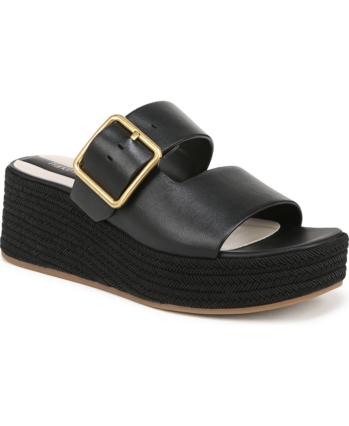 Franco Sarto Women's Taziana Open Square Toe Espadrille Slide Platform Sandals In Black Leather
