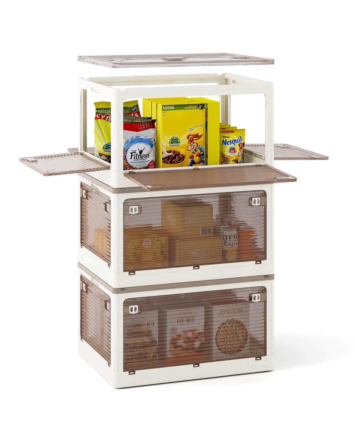 3 Pack Stackable Storage Bins with Lids 54 Gallon Collapsible Plastic Container Box - Brown
