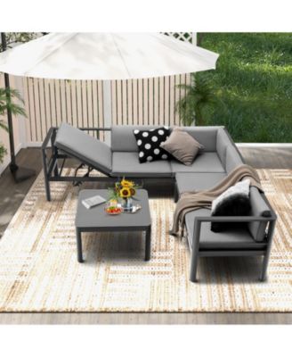 3 Pieces Aluminum Patio Furniture Set with 6-Level Adjustable Backrest