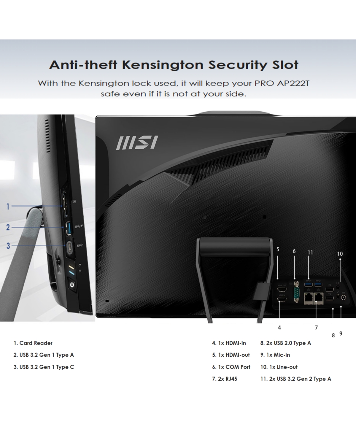 Msi Pro AP222T 21.5" Daily All-in-One Intel Pentium Gold G7400 4GB Ram Intel Uhd Graphics 128GB Ssd Storage Windows 11 Pro Fhd 60Hz