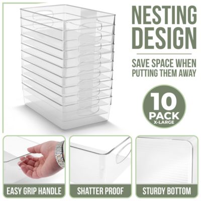 10 Pack Extra Large Clear Plastic Storage Bins with Handle