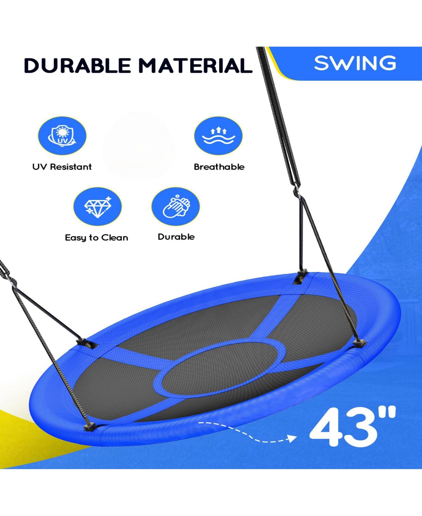 Детская игрушка Everyfun 43" Waterproof Adjustable Saucer Swing, Accommodates up to 3 Children or 2 Adults, Ages 3+, цвет: Синий — фото 3