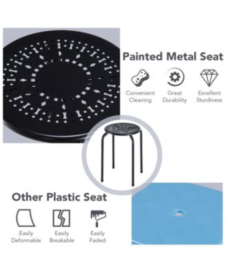 Set of 6 Stackable Multifunctional Daisy Design Backless Round Metal Stool Set