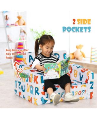 2-in-1 Convertible Kids Sofa with Velvet Fabric