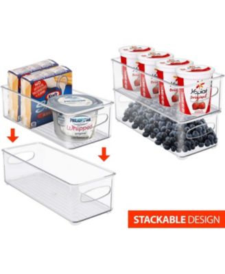 2 Pack Narrow Stackable Clear Storage Bins with Handles- for Kitchen Pantry, Freezer & Fridge Organization