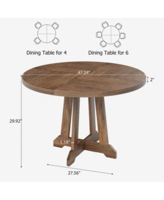 47 Inches Wood Round Dining Table, Round Dining Table for 4, Round Kitchen Table, Farmhouse Dinner Table with Wooden Top and Sturty Legs for Dining Room, Living Room