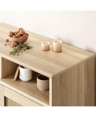 2PCS Rattan Buffet Cabinet with Storage,2 Door Kitchen Storage Cabinet with Shelves, Wood Sideboard Cabinet for Kitchen,Shoe Cabinet Storage for Entryway Living Room Dining Room Bedroom