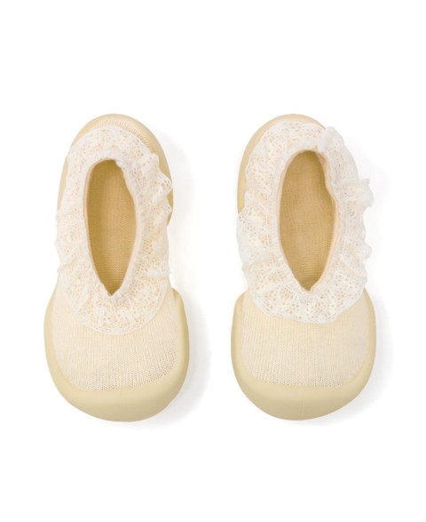 Детские Komuello Baby Girls First Walk Sock Shoes Flat - Sweet Latte Lace