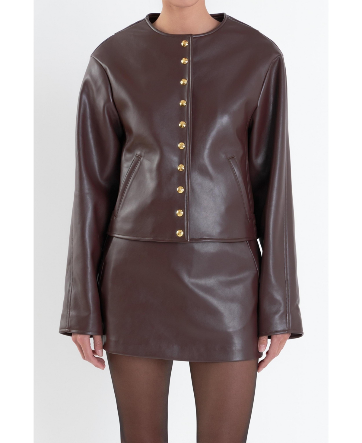 Women's Pu Jacket - Dark brown